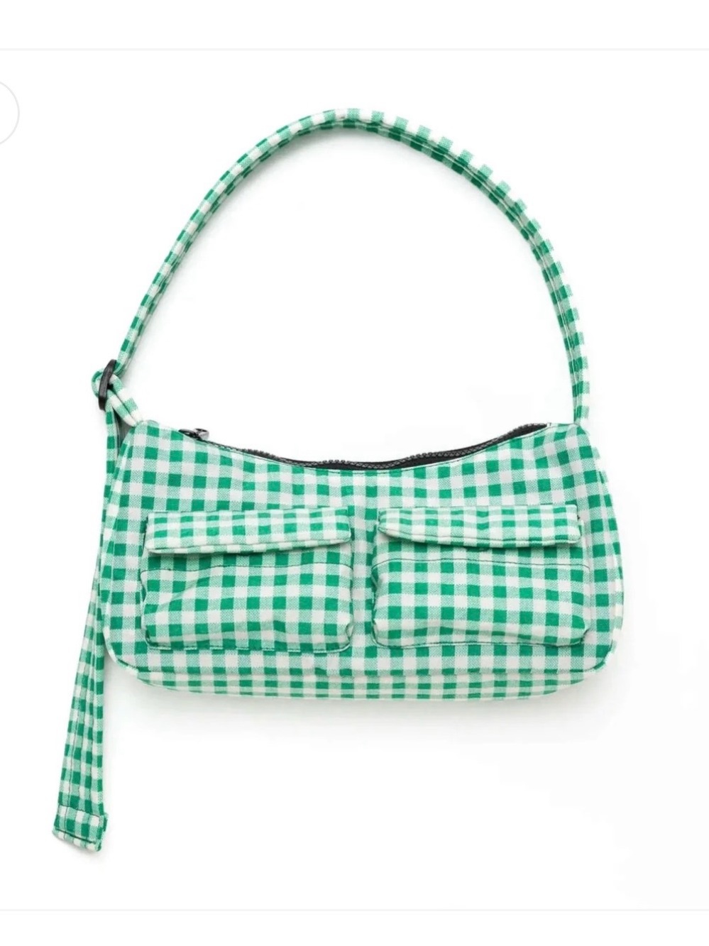 BAGGU Green Gingham Shoulder Bag with Front Pockets